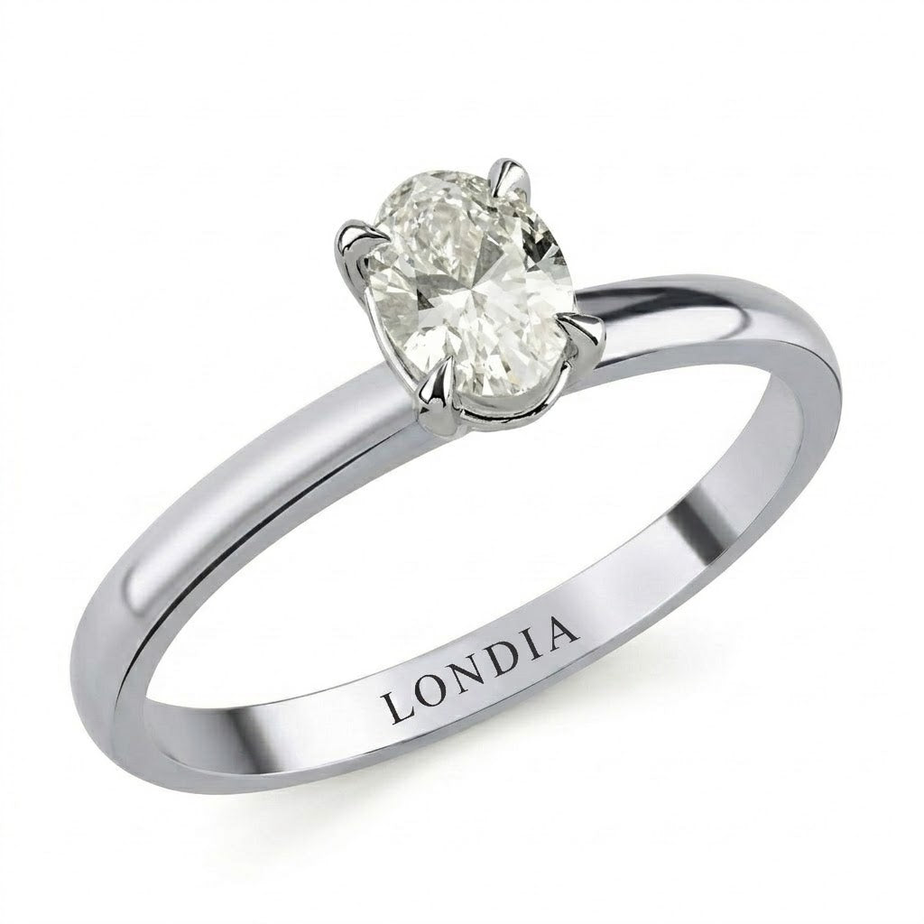 14K Gold 0.70 Carat Natural Diamond Oval Solitaire “Modern” Ring