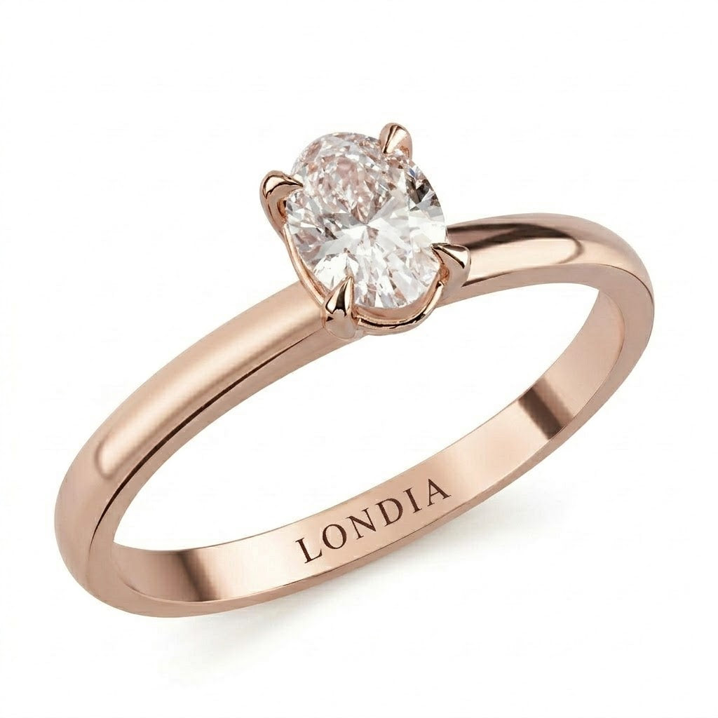 14K Gold 0.70 Carat Natural Diamond Oval Solitaire “Modern” Ring