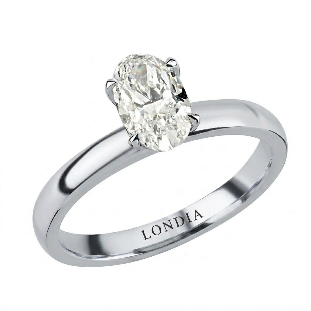 14K Gold 1.00 Carat Natural Diamond Oval Solitaire “Modern” Ring