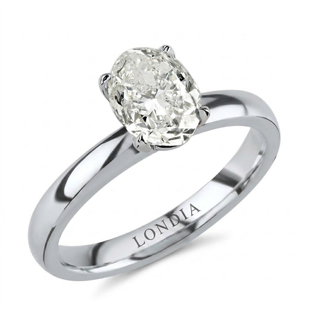 14K Gold 1.50 Carat Natural Diamond Oval Solitaire “Modern” Ring