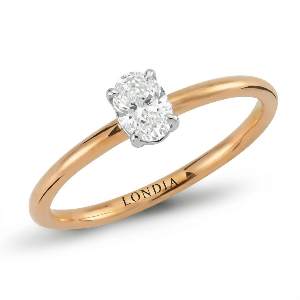 18K Gold 0.50 Carat Natural Diamond Oval Solitaire “Modern” Ring