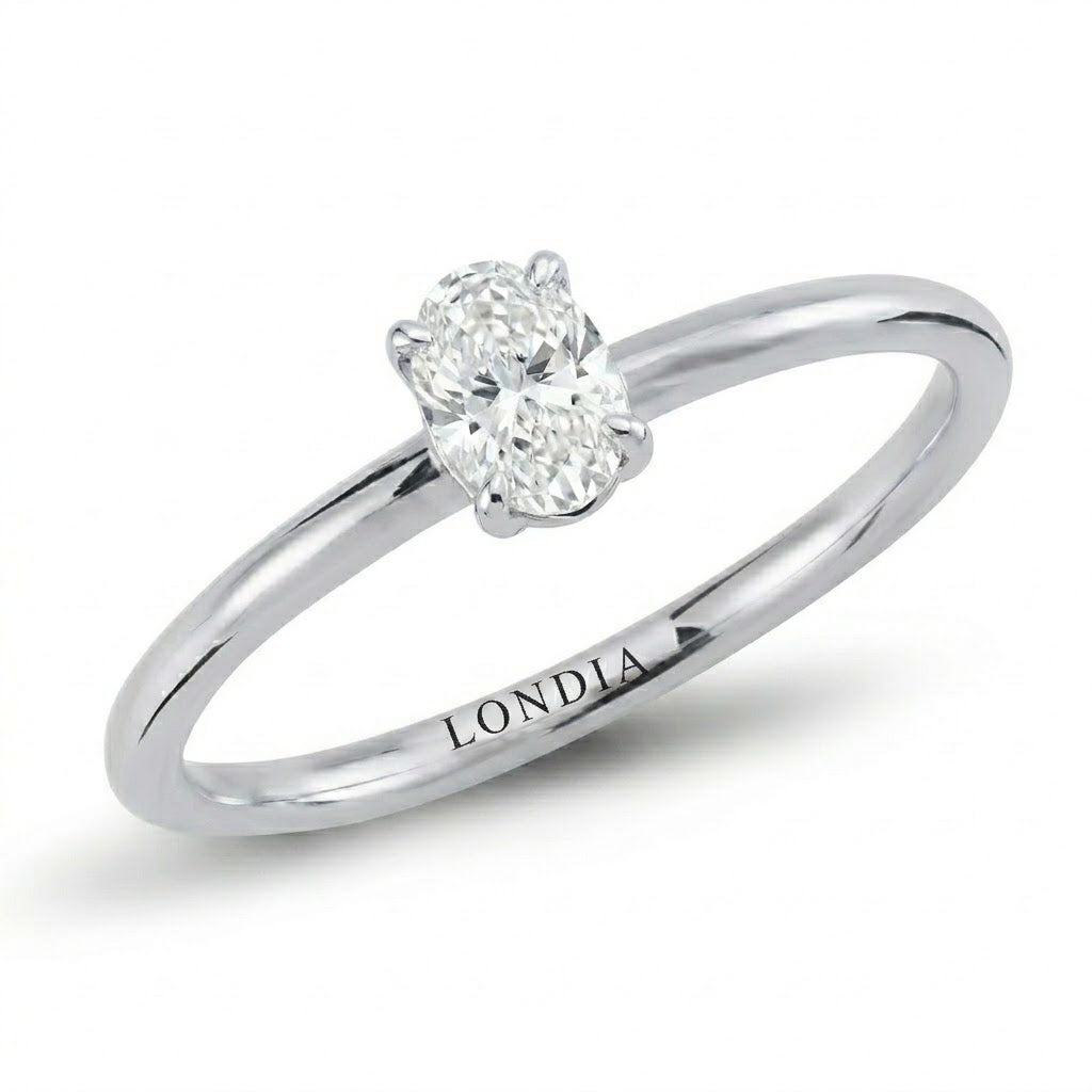 18K Gold 0.50 Carat Natural Diamond Oval Solitaire “Modern” Ring