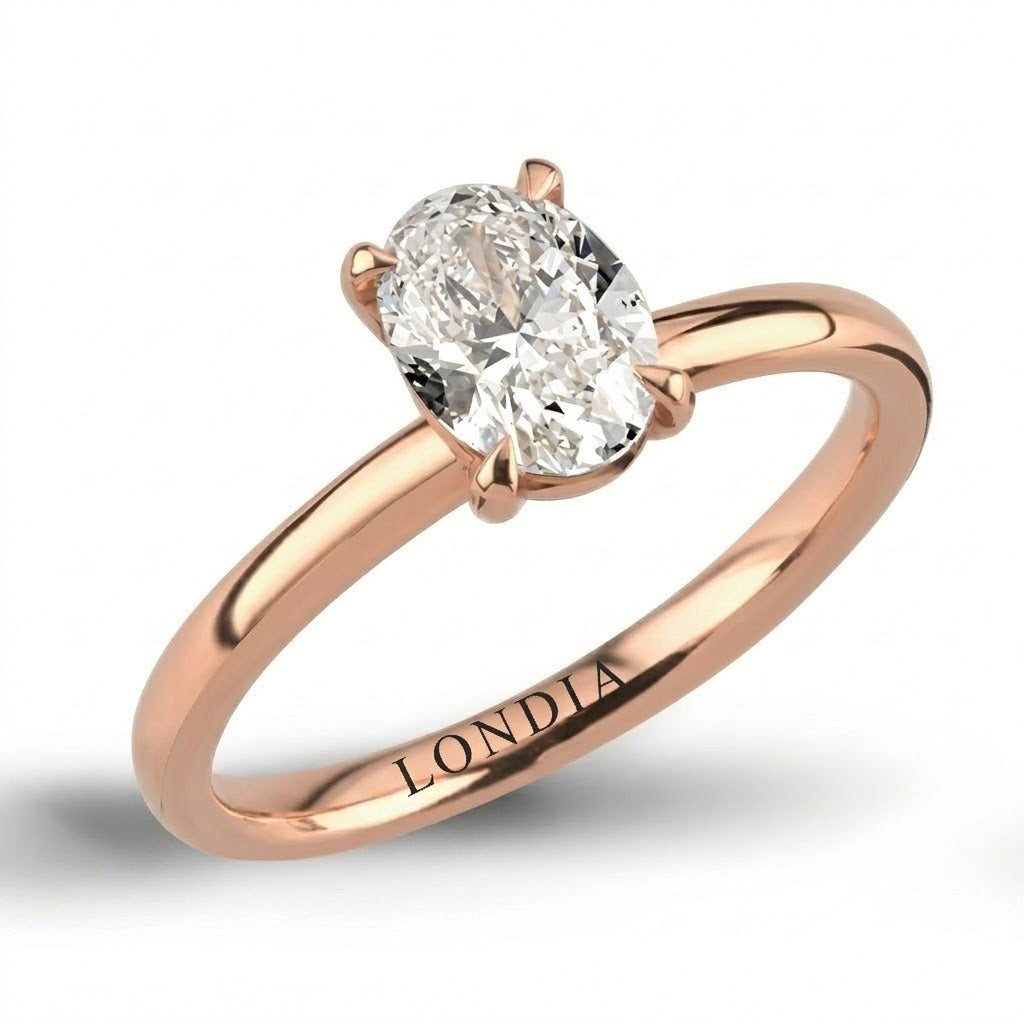 18K Gold 1.00 Carat Natural Diamond Oval Solitaire “Modern” Ring