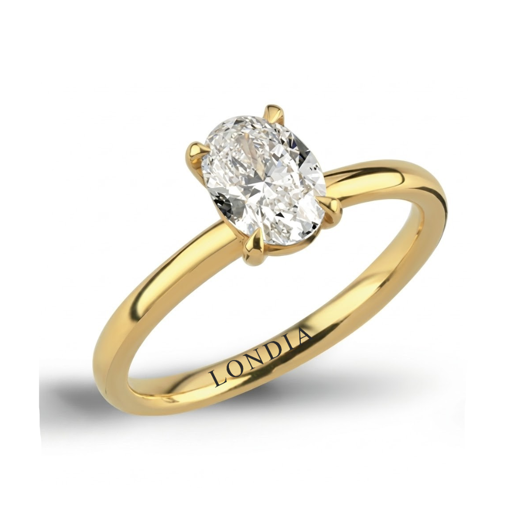 18K Gold 1.00 Carat Natural Diamond Oval Solitaire “Modern” Ring