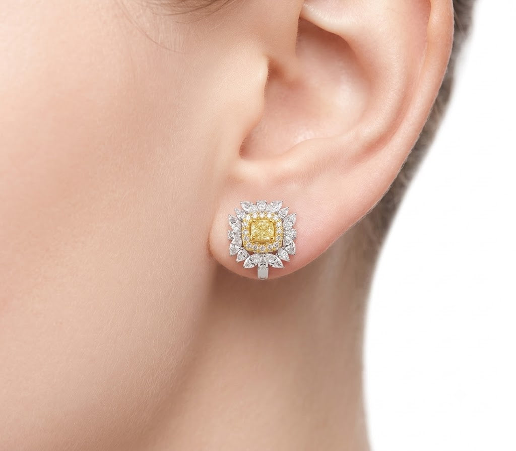 18K Gold 3.75 Ct. Fancy Yellow Diamond Earrings