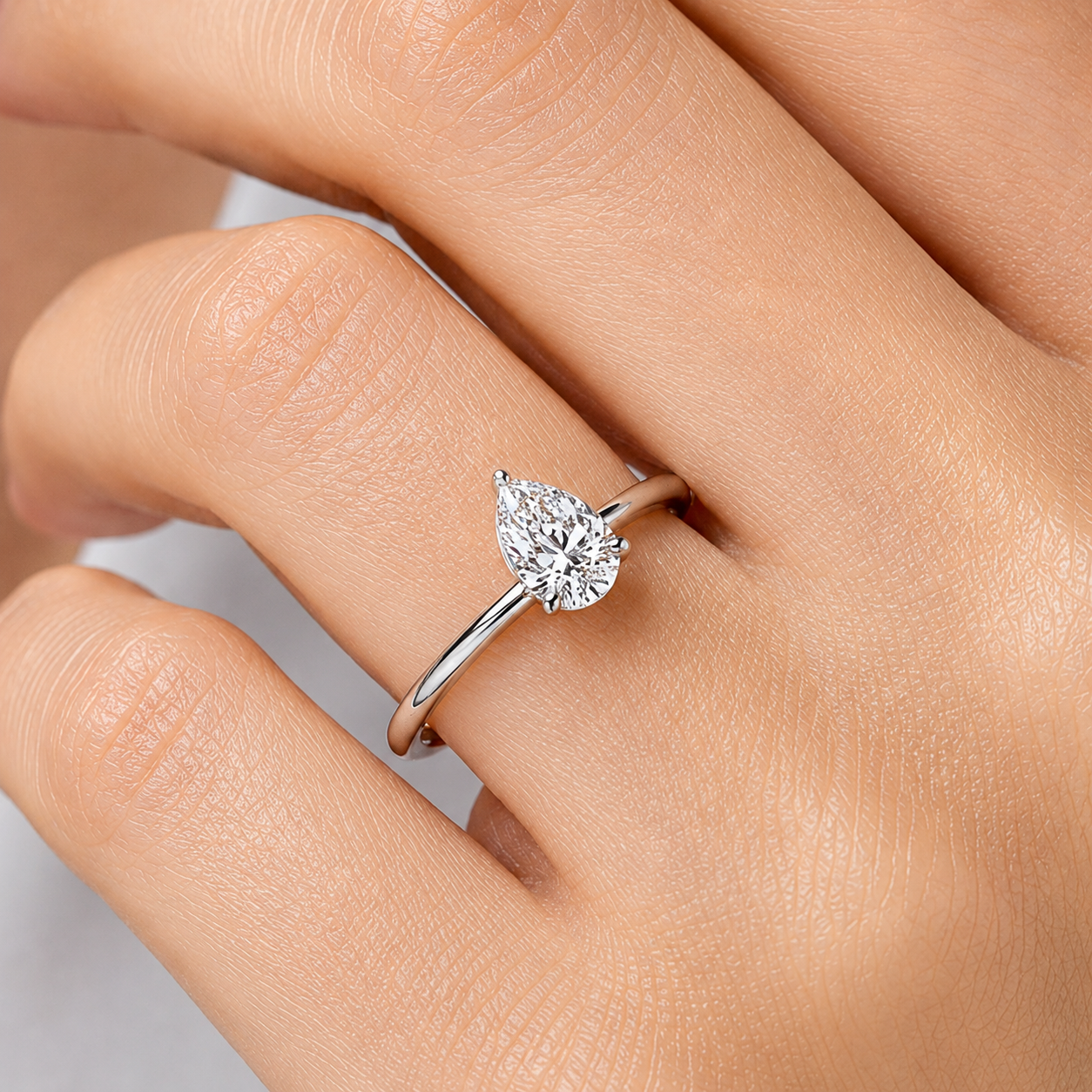 1 Carat F Color HRD Internationally Certified Pear Solitaire Ring