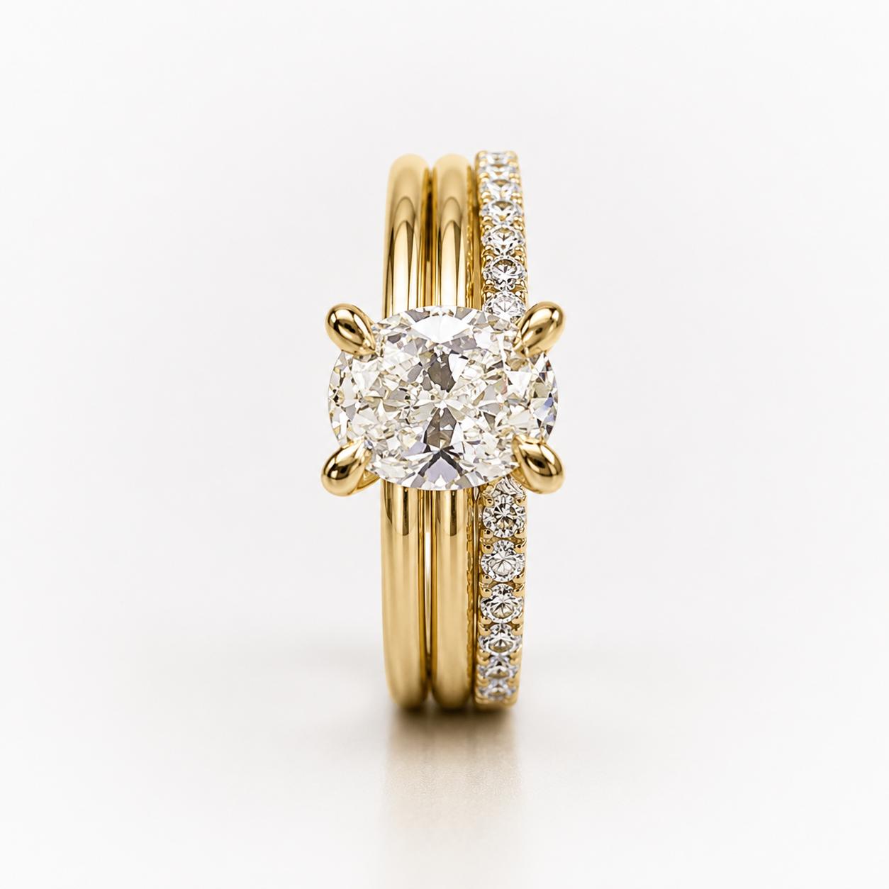 1 Carat F Color Natural Diamond Oval Solitaire and Wedding Ring Set