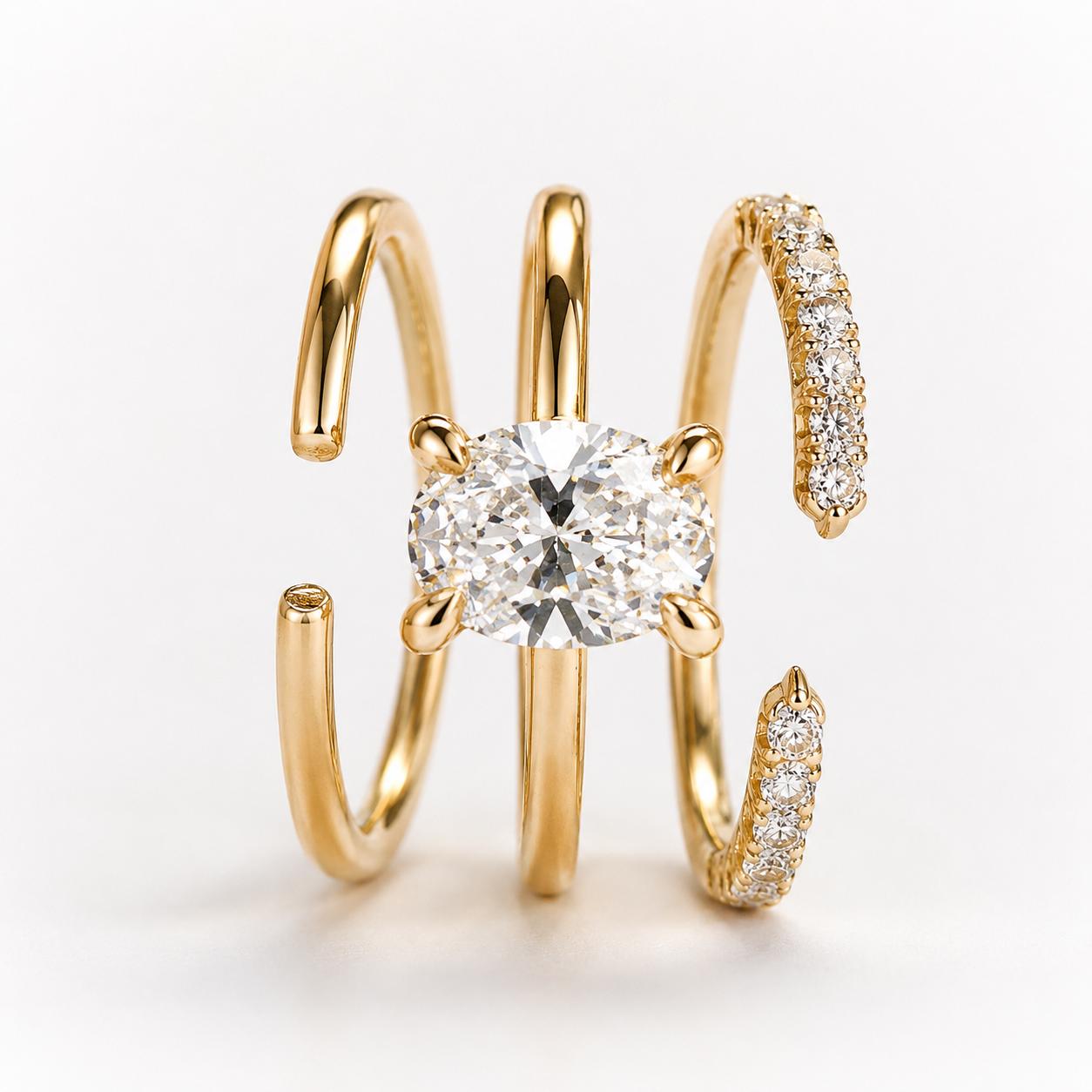 1 Carat F Color Natural Diamond Oval Solitaire and Wedding Ring Set