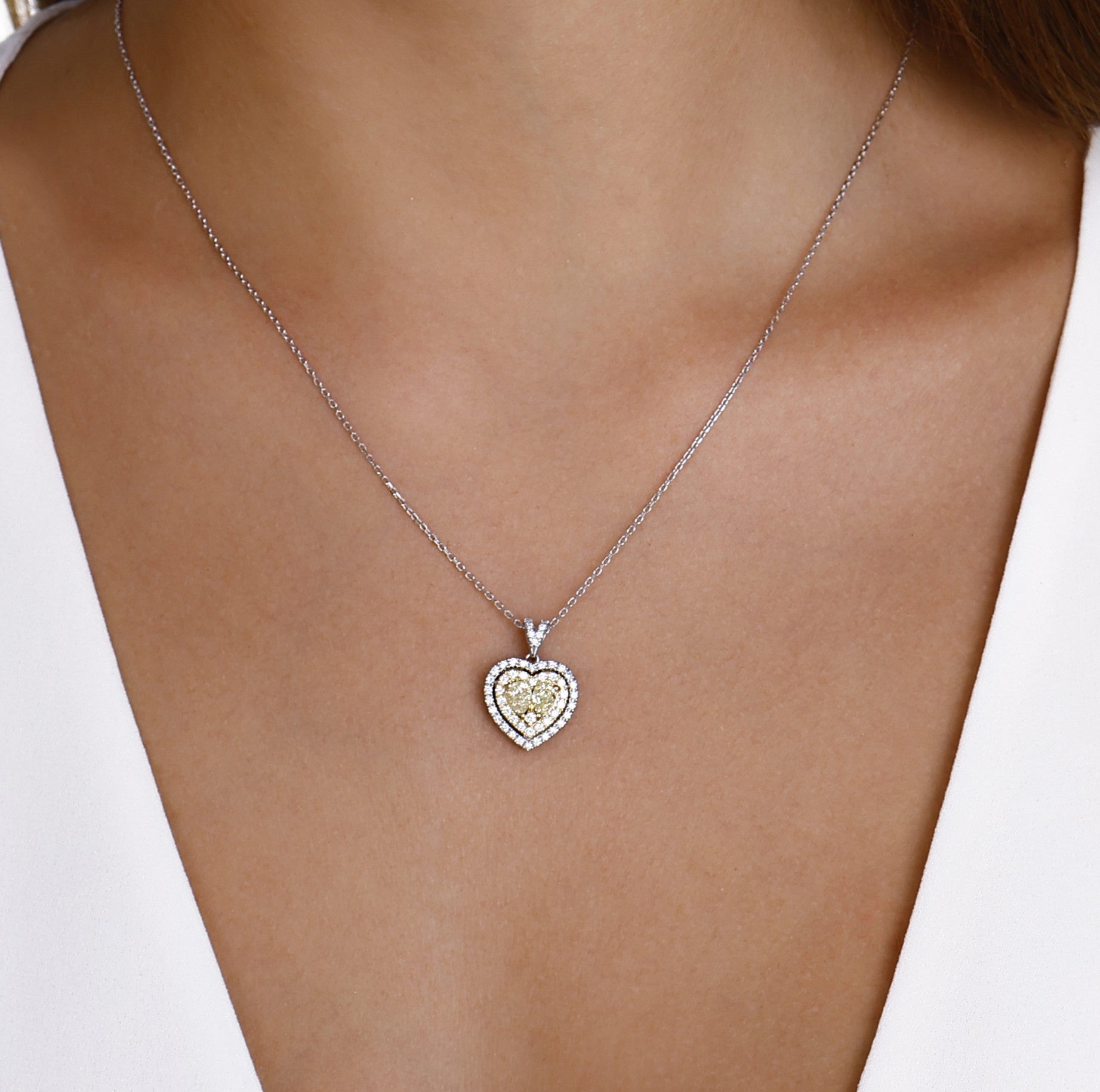 1 Carat Fancy Yellow Natural Diamond Heart Design Necklace