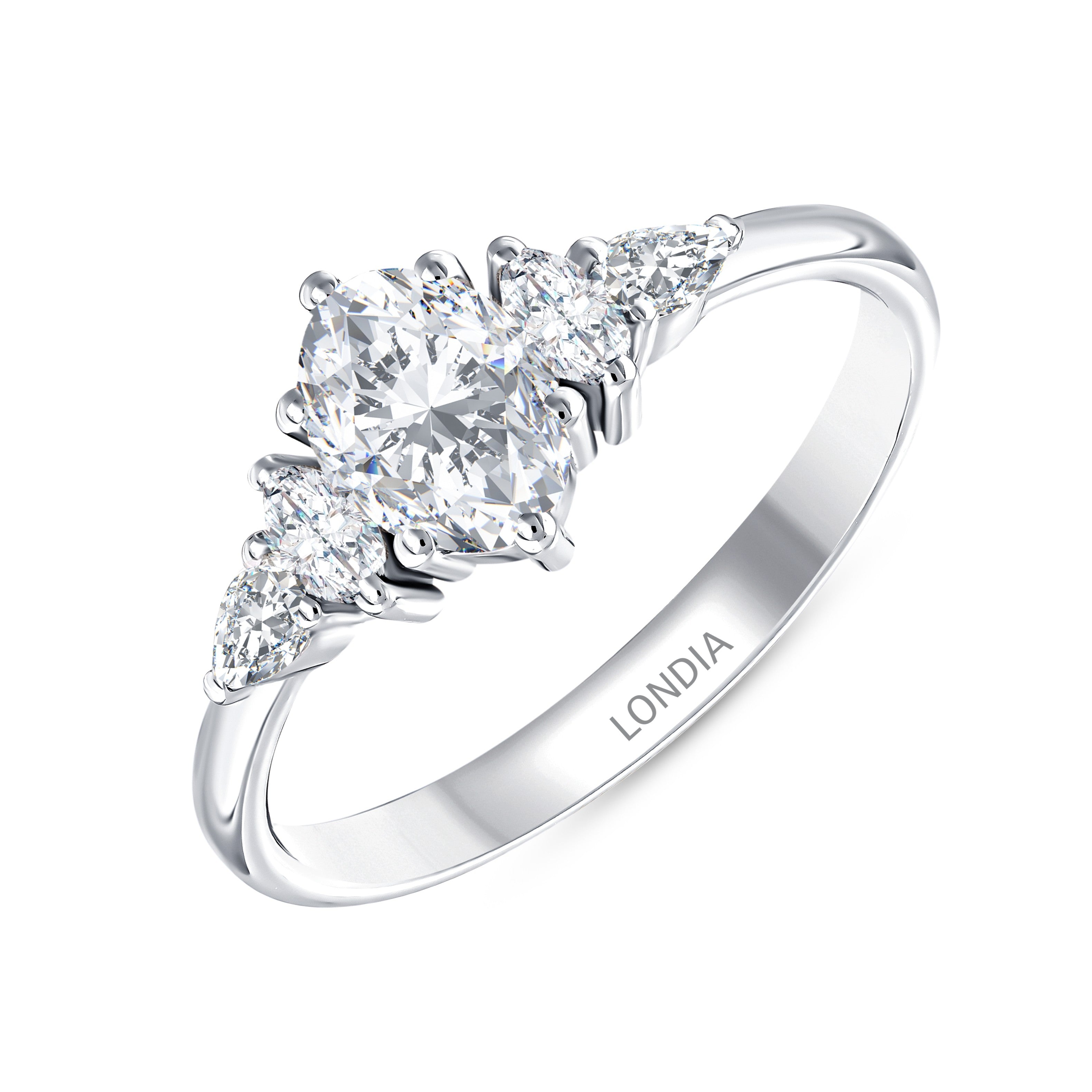 1 Carat Natural Oval Diamond Ring with Marquise and Pear Side Stones