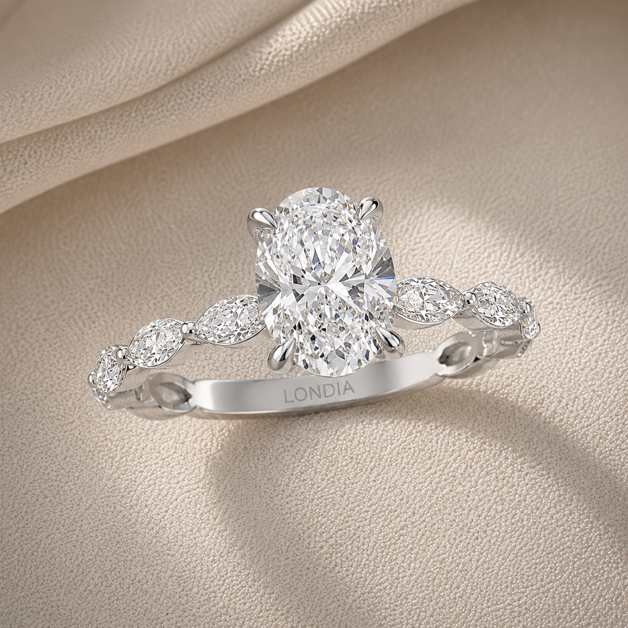 2.50 Ct. Natural Oval Diamond Marquise Design Solitaire Ring