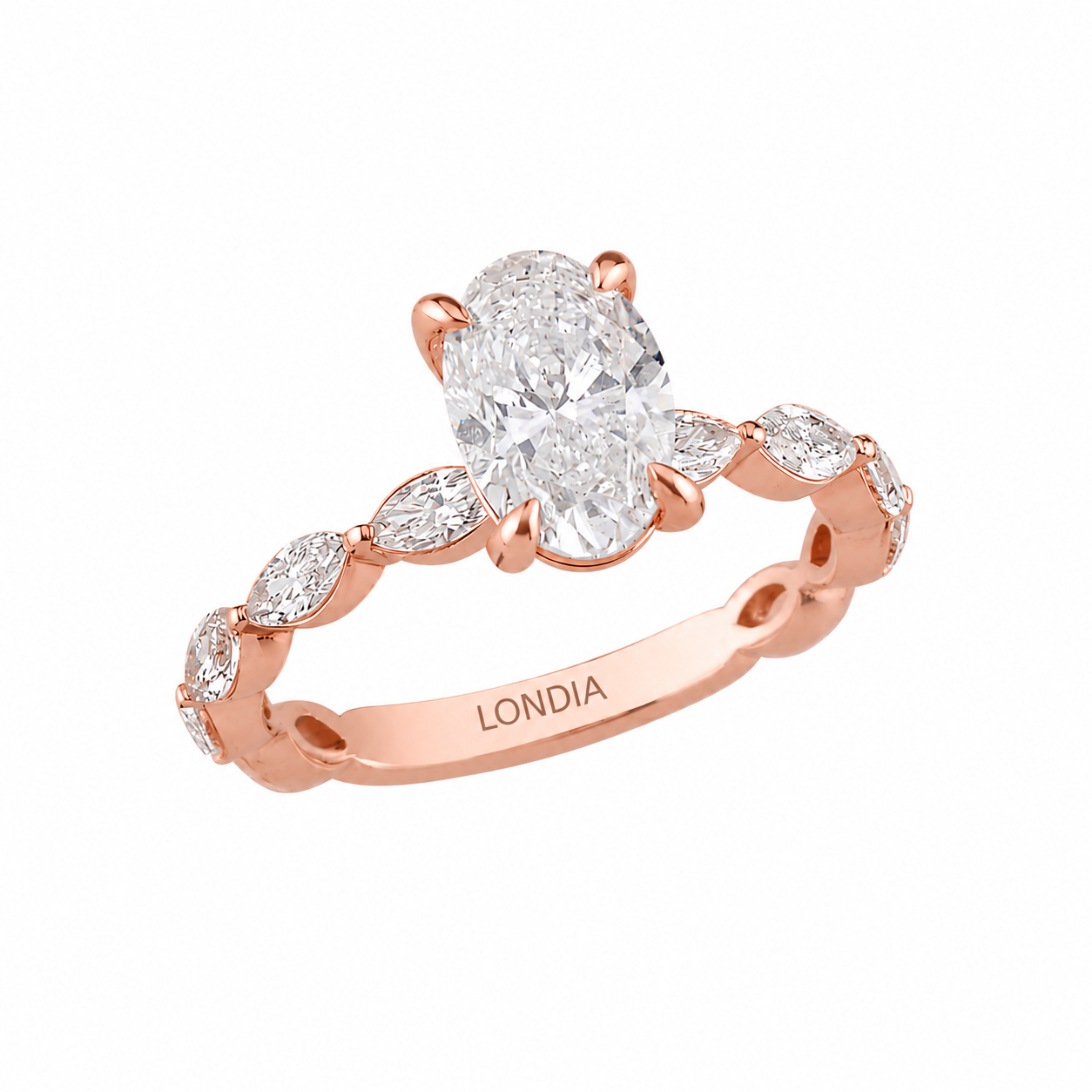 Natural Oval Diamond Side Stone Ring