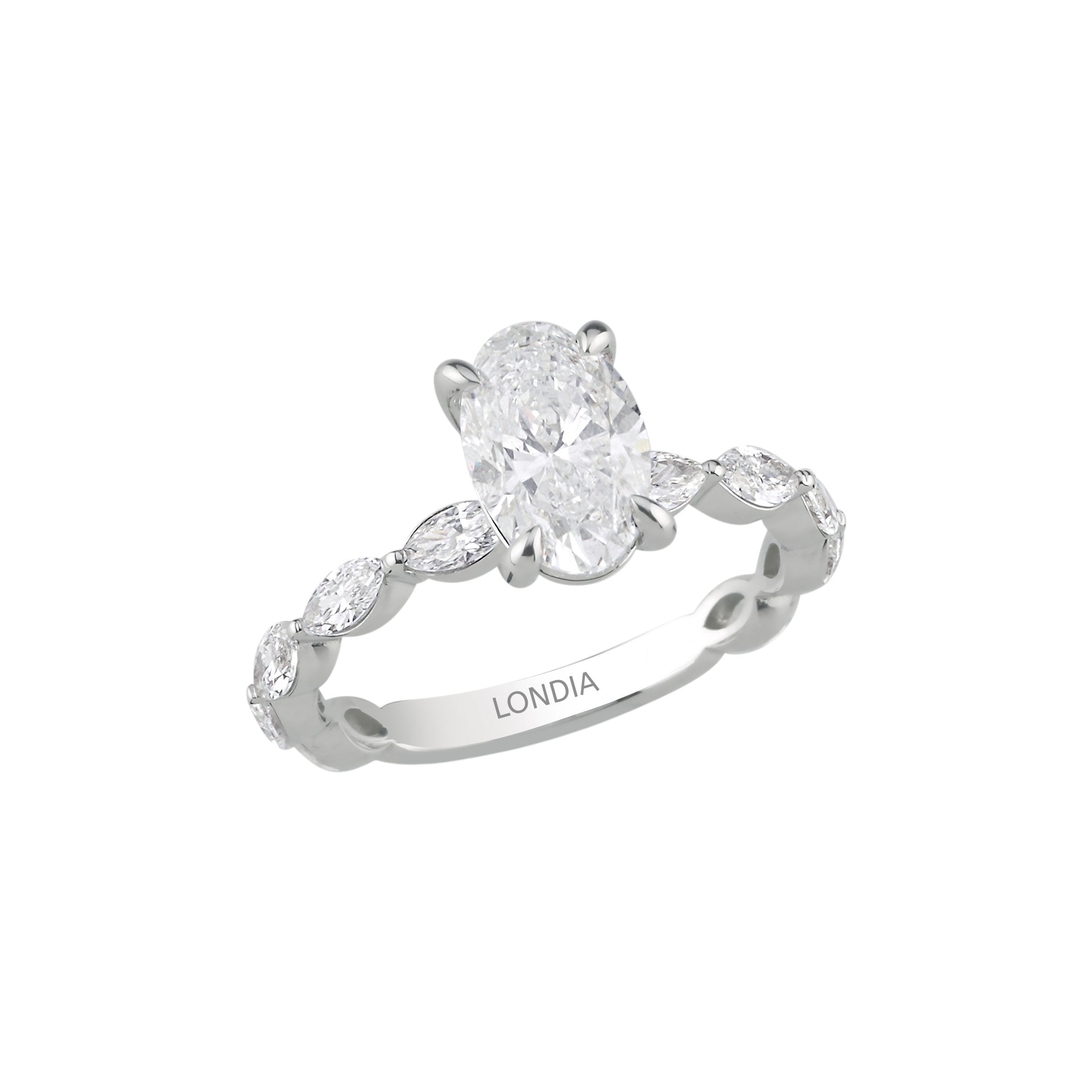 Natural Oval Diamond Side Stone Ring