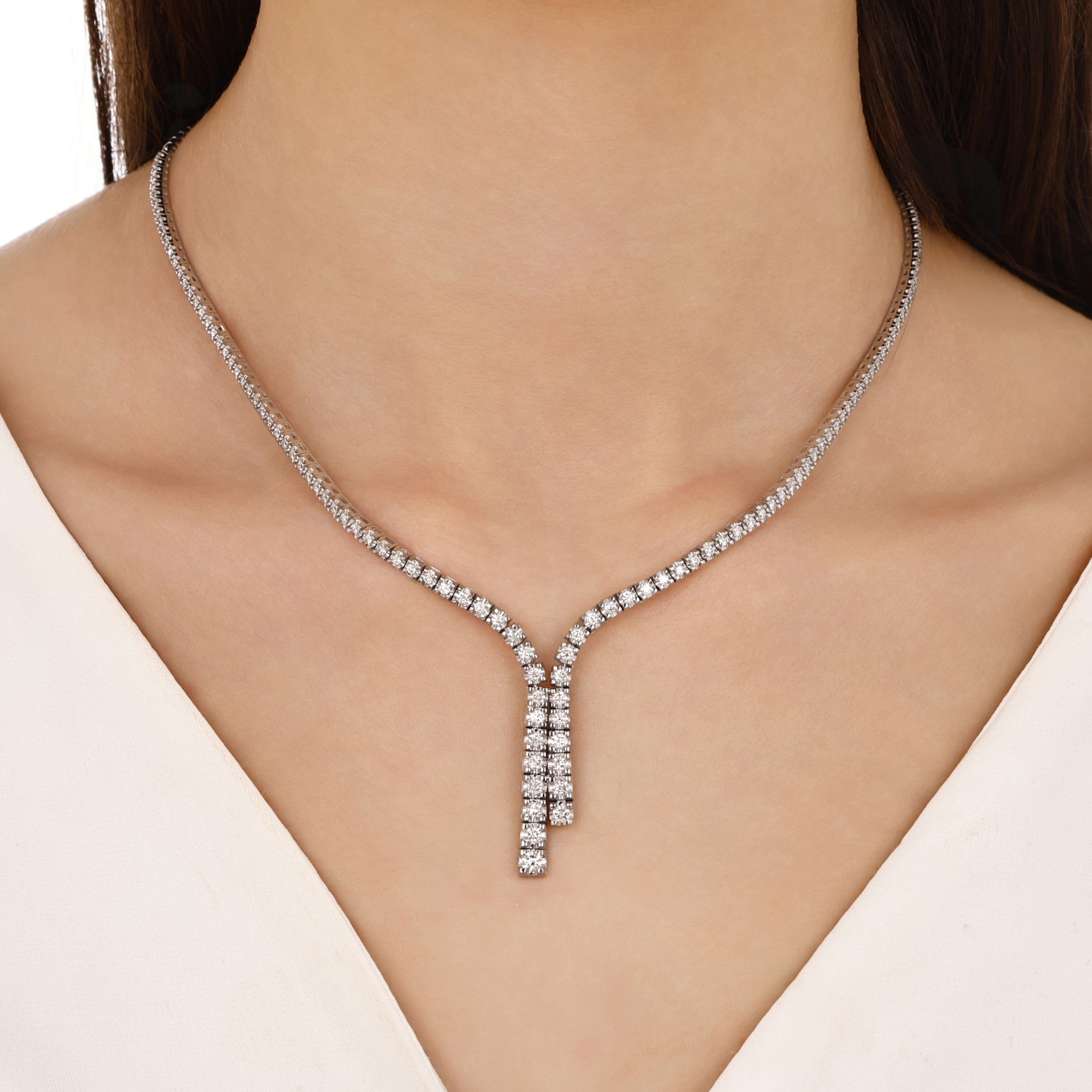 2.50 Carat Natural Diamond Clair Graduated Tennis Necklace