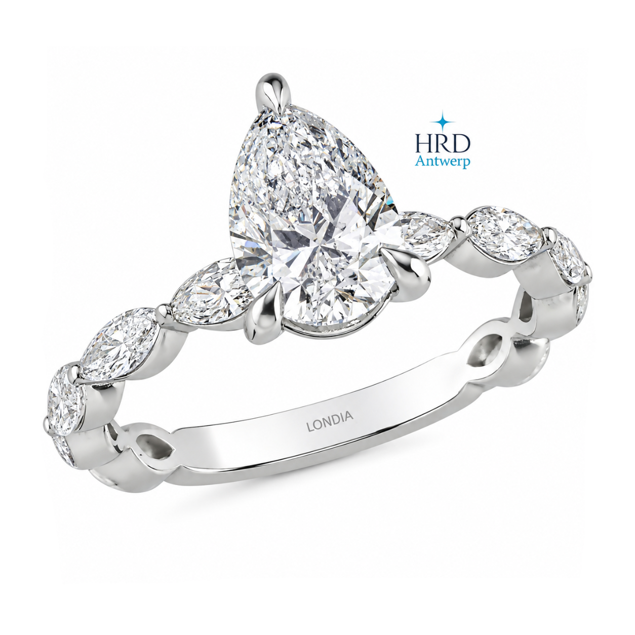 2.50 Ct. Natural Pear Diamond Marquise Design Solitaire Ring