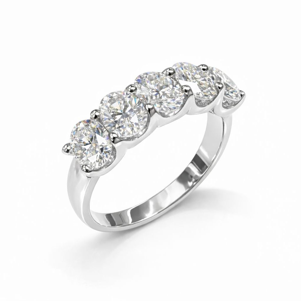2.50 carat oval 5 stone HRD certified F color diamond ring in 18K gold by Londia