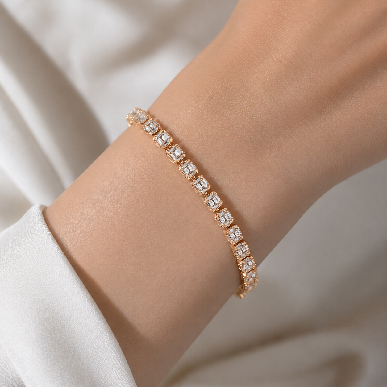 2.80 Carat Natural Diamond Baguette Design Tennis Bracelet