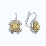 3.00 Carat Fancy Yellow Diamond Cushion Design 18K Gold Earrings