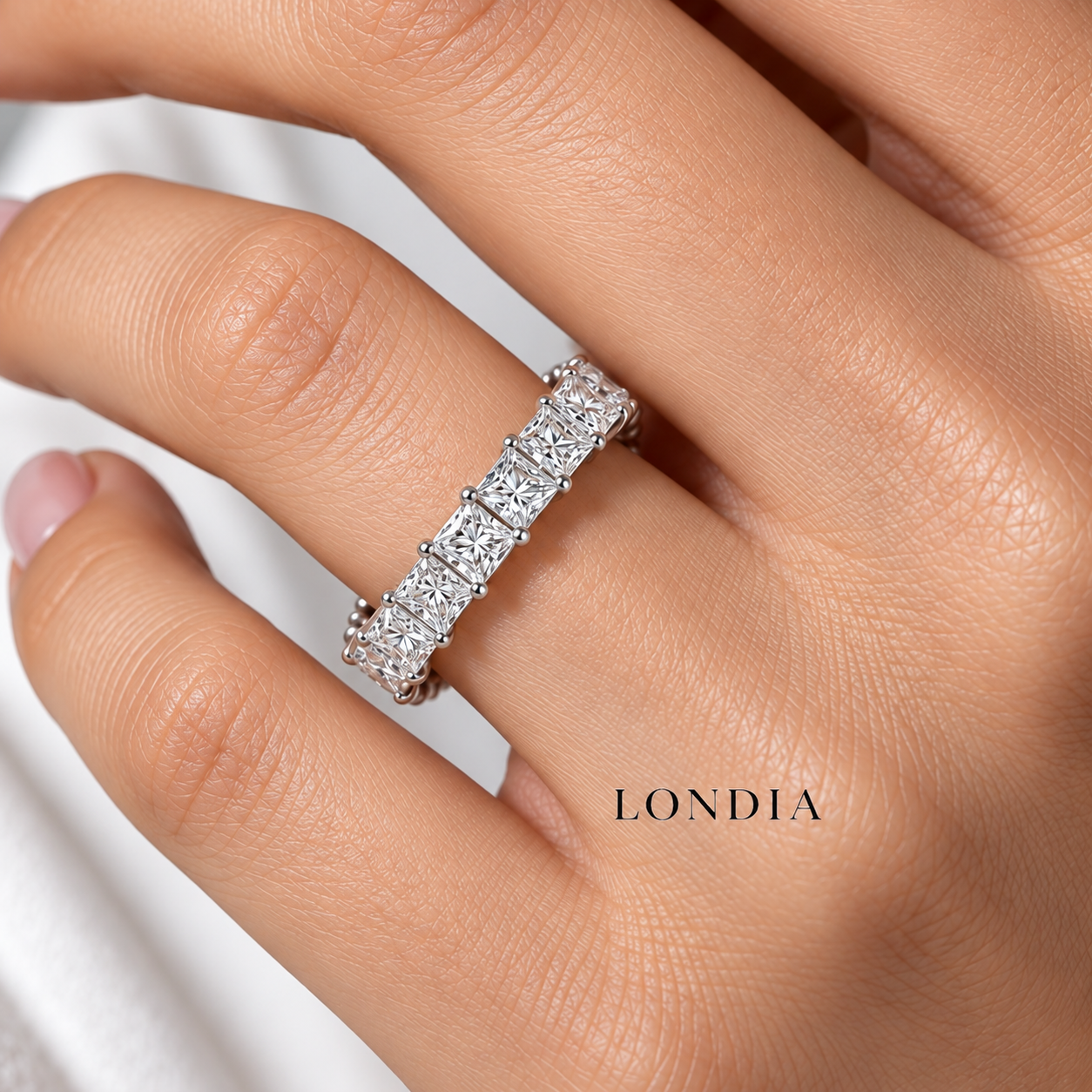 3.25 Ct. F Color Natural Diamond Princess Full Eternity Ring
