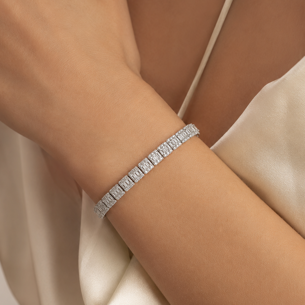3.30 Ct. Natural Diamond Baguette Design Tennis Bracelet