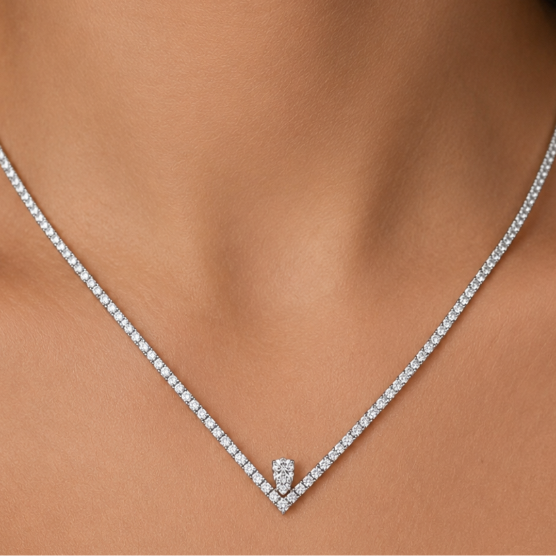 3.50 Carat Natural Diamond Aura Line Tennis Design Necklace
