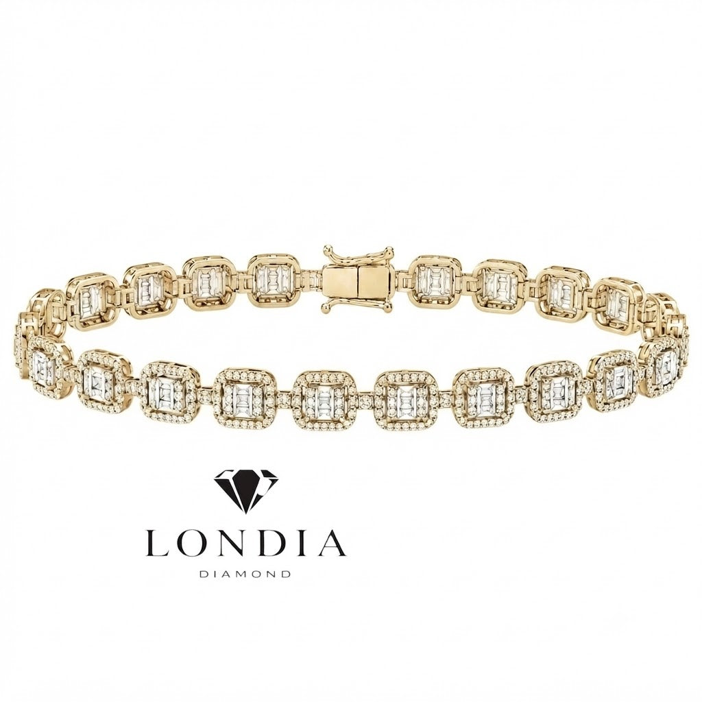 3.65 Carat Natural Diamond Baguette Design Tennis Bracelet