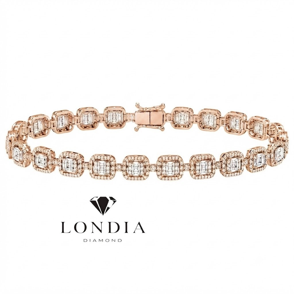 3.65 Carat Natural Diamond Baguette Design Tennis Bracelet