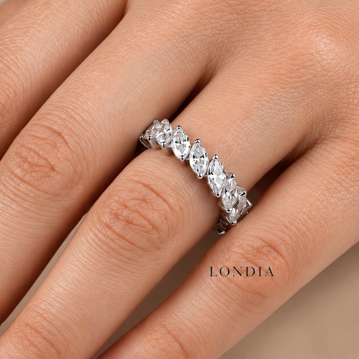 3 Carat F Color Natural Diamond Marquise Full Eternity Ring