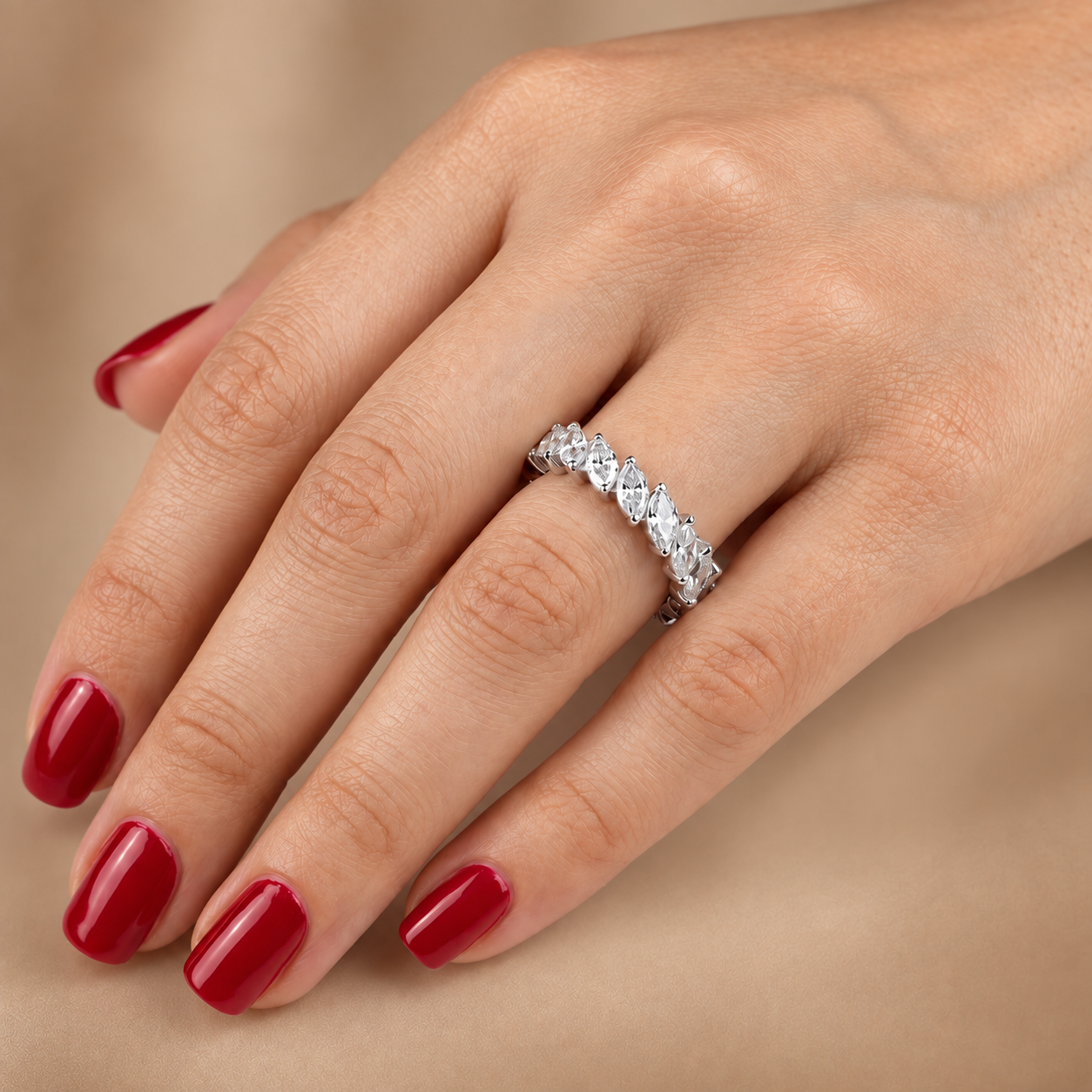 3 Carat F Color Natural Diamond Marquise Full Eternity Ring