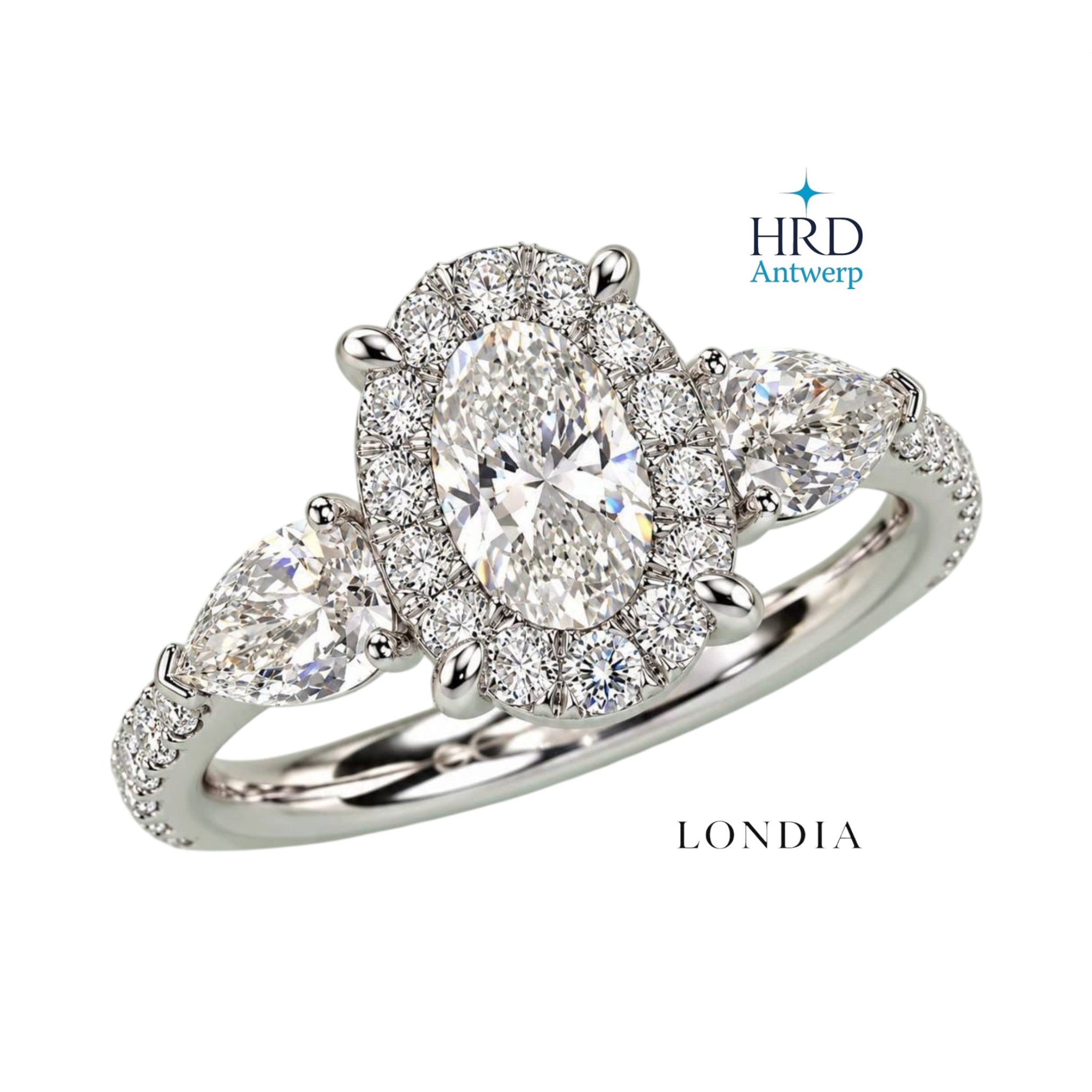 3 Ct. Look 1.60 Ct. Natural Diamond Side-Stone Magic Oval Ring