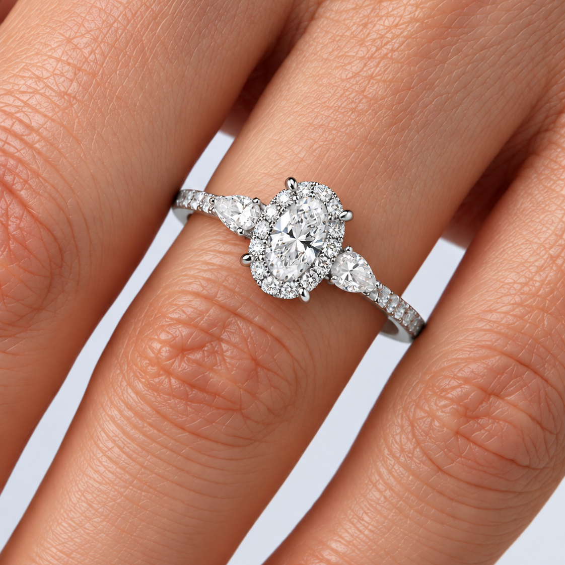 3 Ct. Look 1.60 Ct. Natural Diamond Side-Stone Magic Oval Ring