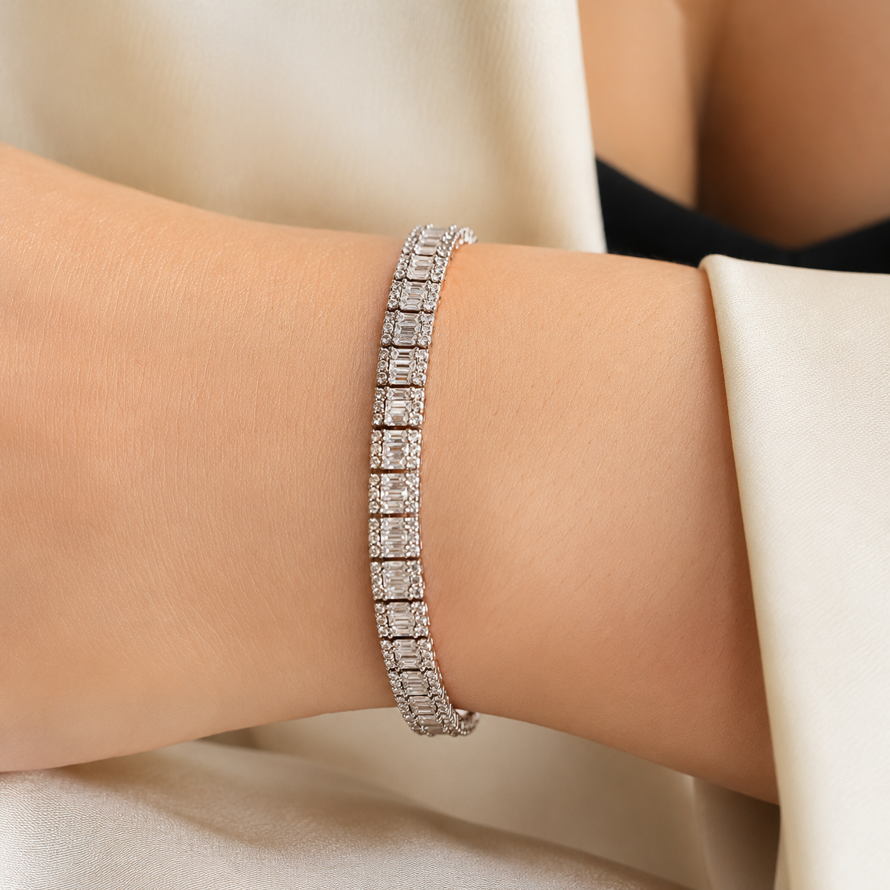 4.15 Ct. Natural Diamond Baguette Design Tennis Bracelet