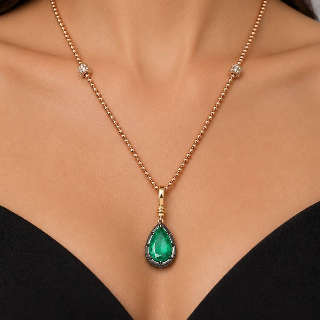 4.65 Carat Pear Cut Emerald Charm Necklace
