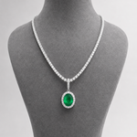 5.30 Carat Natural Emerald and Diamond Halo Design Charm Necklace
