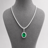 5.30 Carat Natural Emerald and Diamond Halo Design Charm Necklace