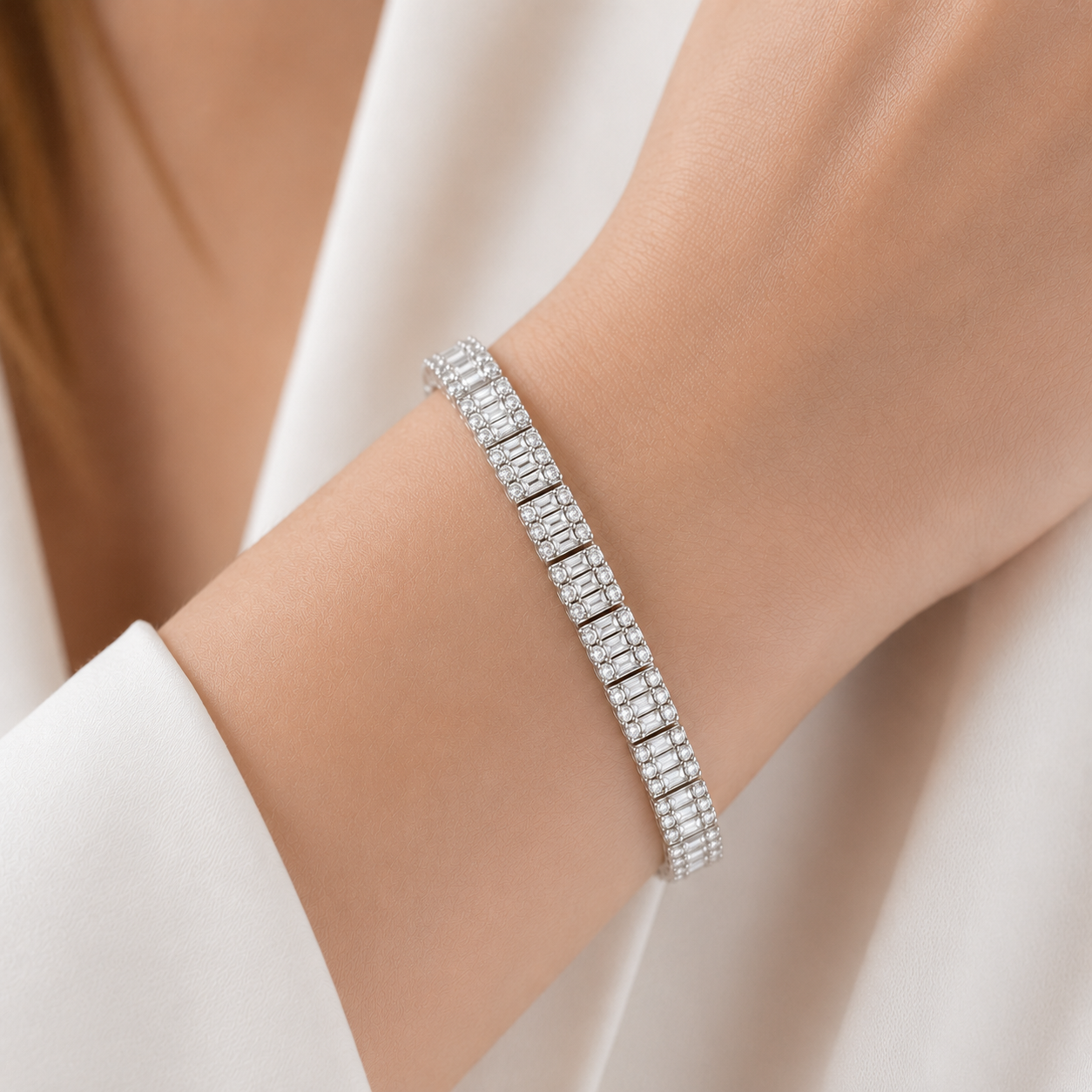 5.85 Ct. Natural Diamond Baguette Design Tennis Bracelet