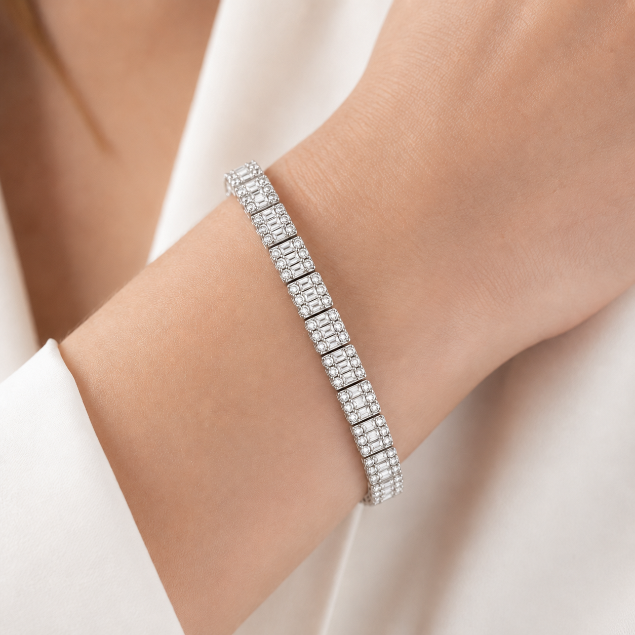 6.60 Ct. Natural Diamond Baguette Design Tennis Bracelet