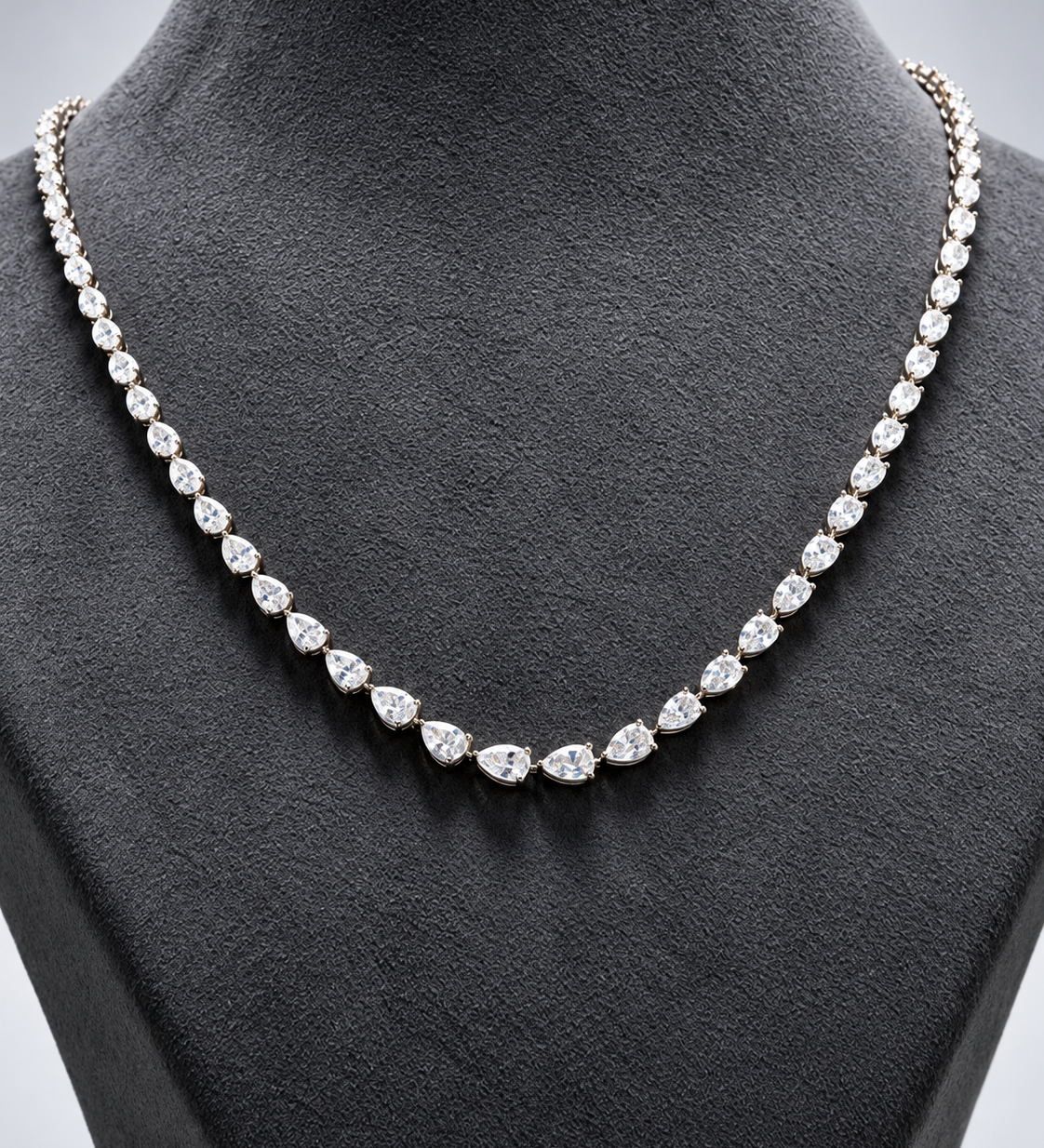 6.75 Carat Natural Diamond Graduated Pear-Cut Tennis Necklace