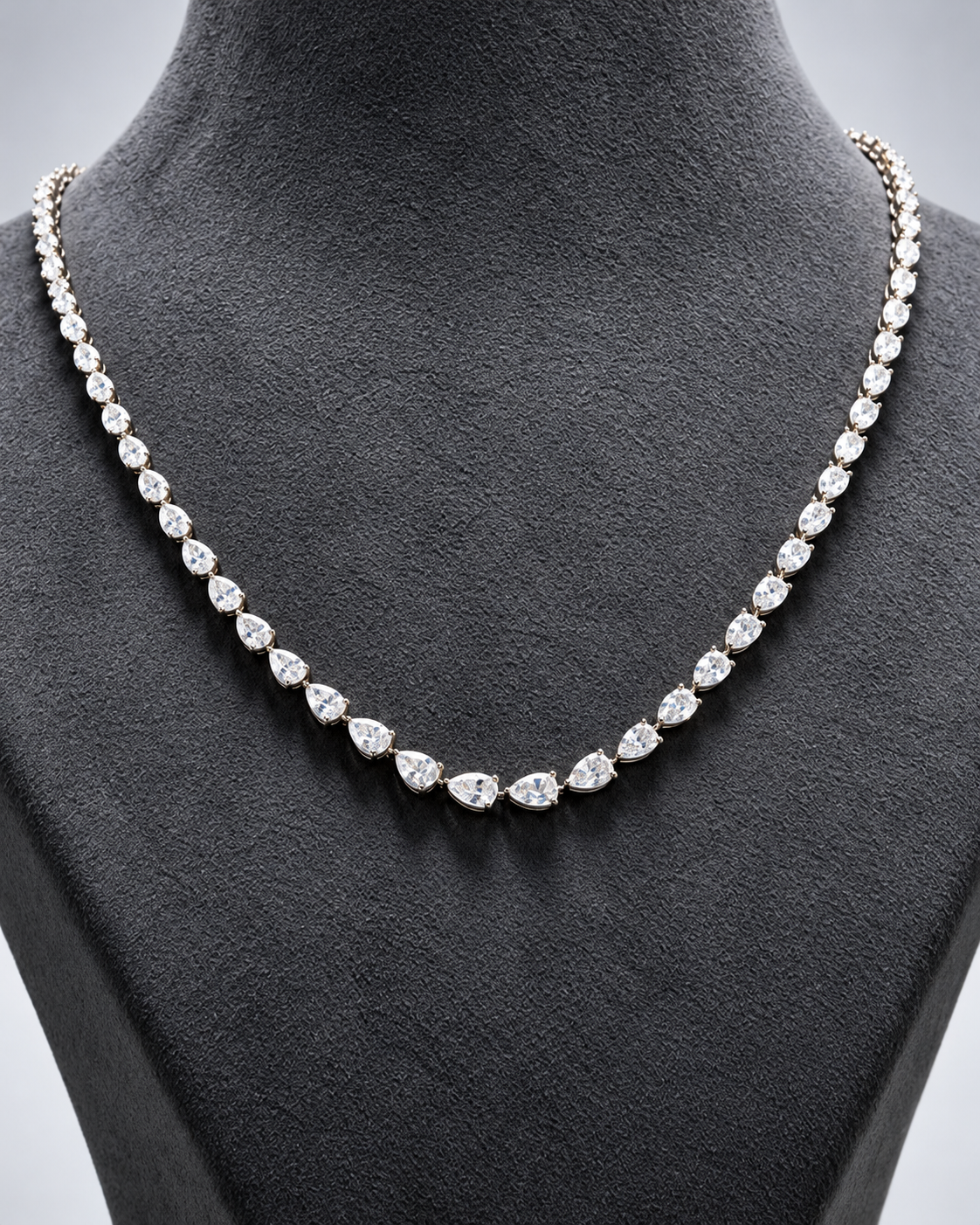 6.75 Carat Natural Diamond Graduated Pear-Cut Tennis Necklace