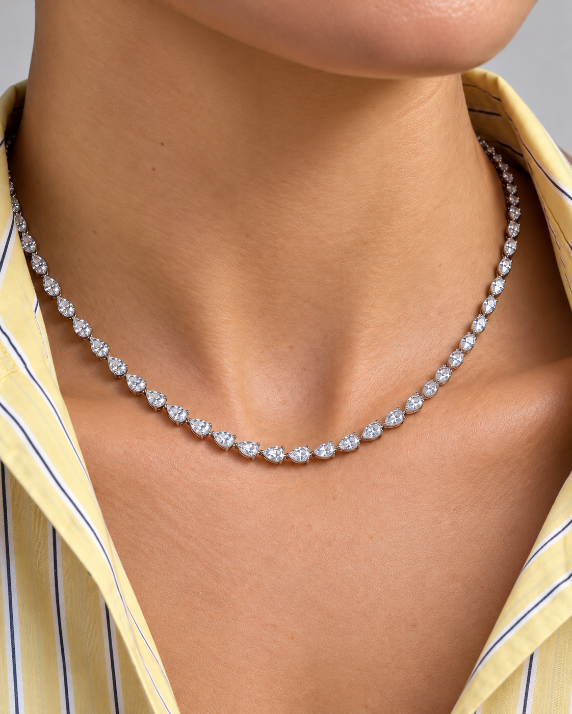 6.75 Carat Natural Diamond Graduated Pear-Cut Tennis Necklace