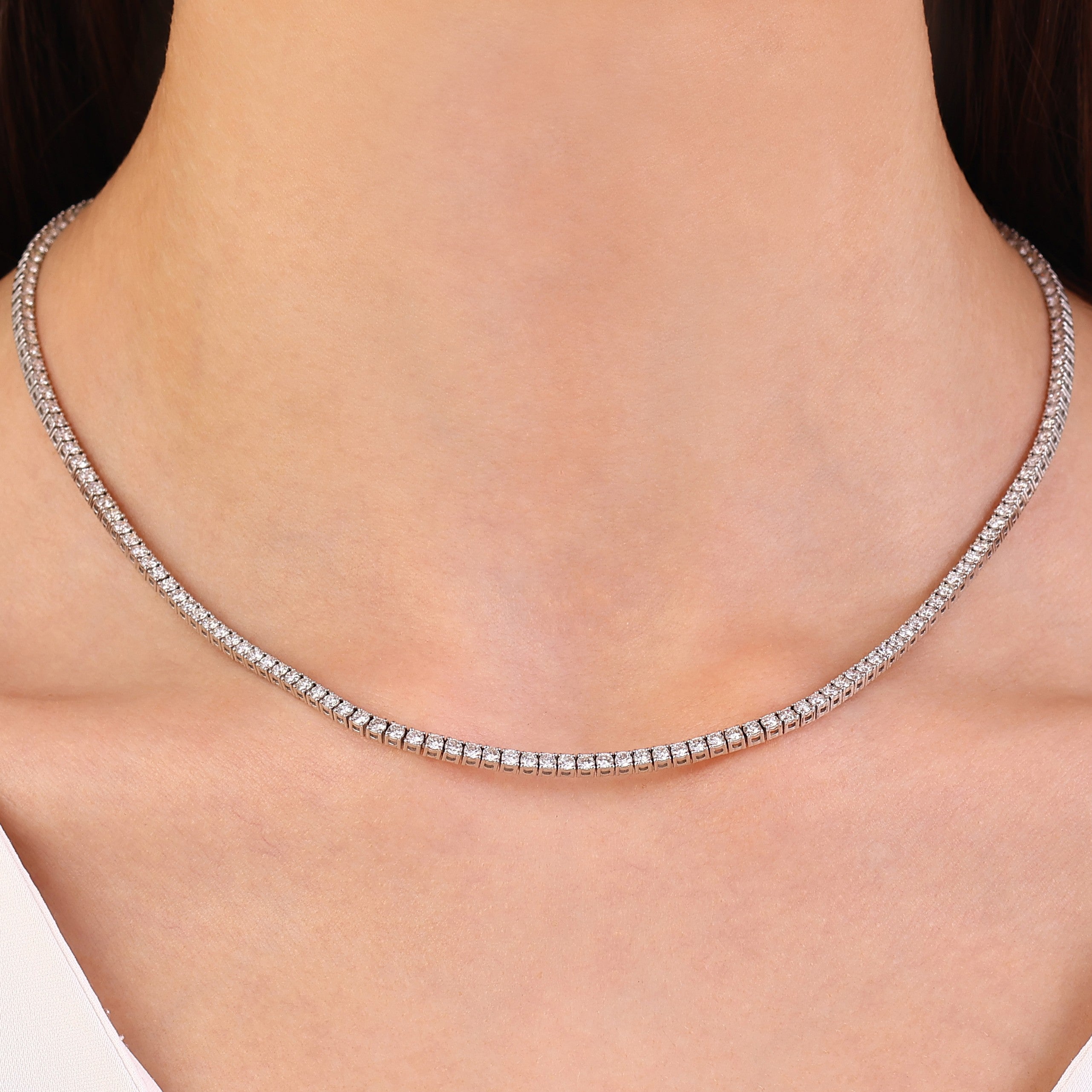 7.00 CTW Diamond Tennis Necklace 18K Fine Gold