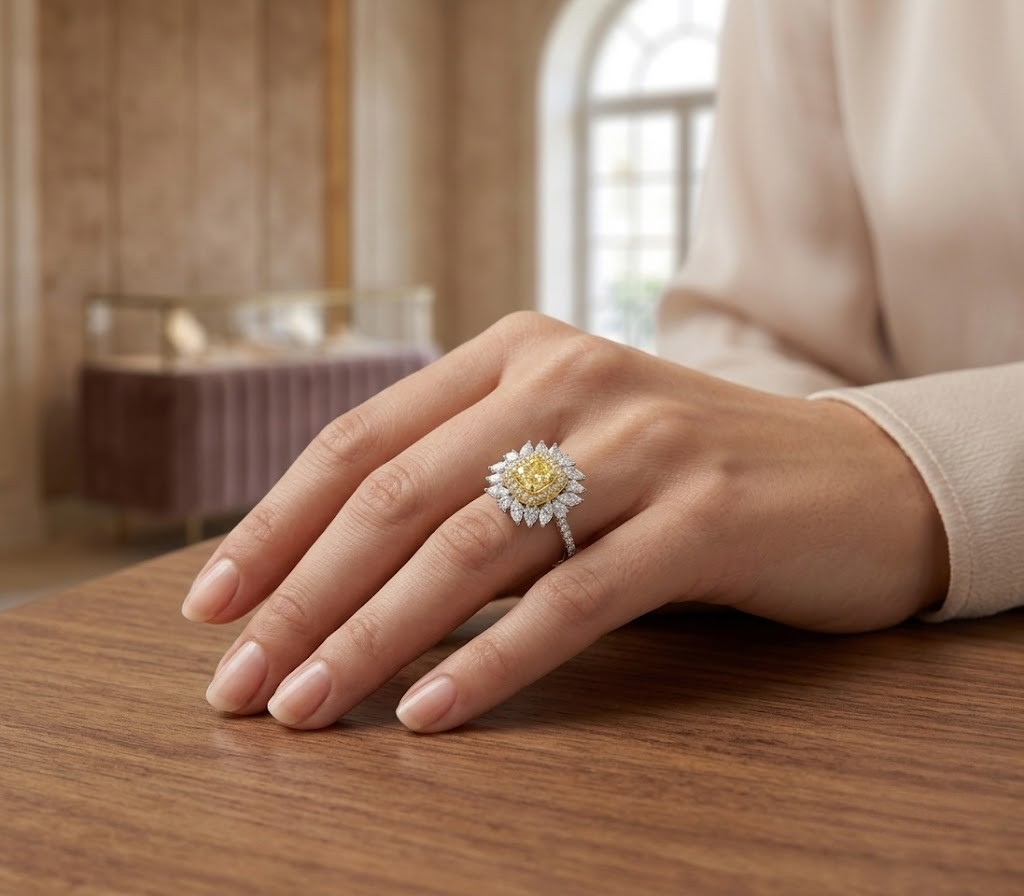 7.60 Ct. Fancy Yellow Diamond Designer Set in 18K Gold