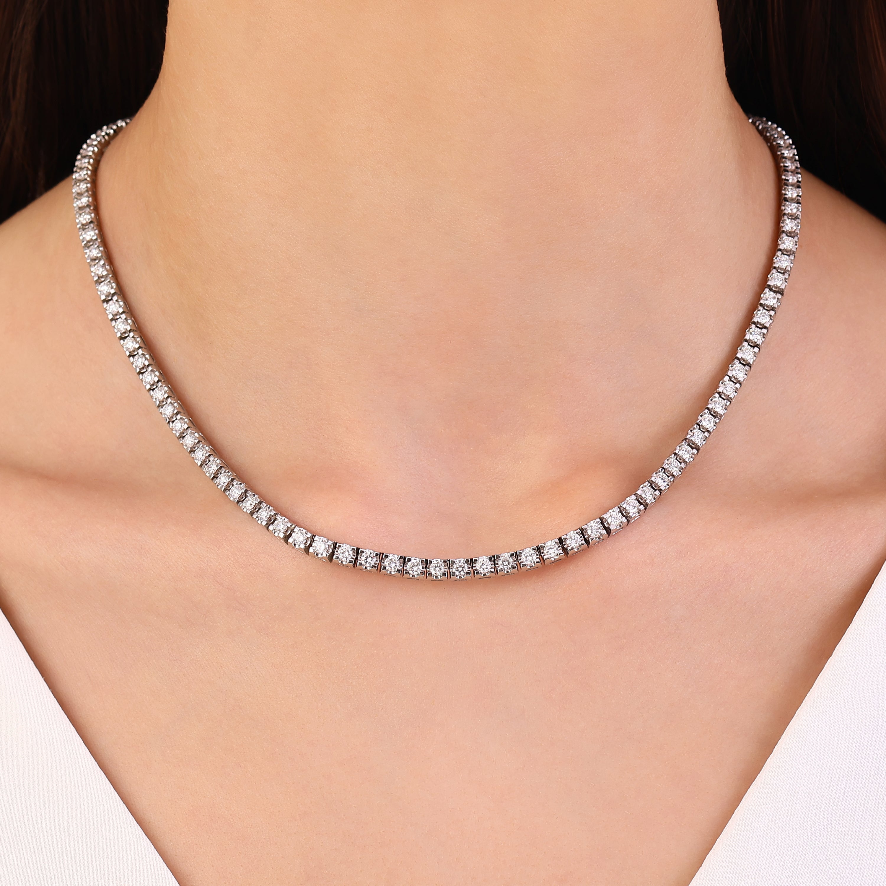 8.00 CTW Diamond Clair Design Tennis Necklace 14k Fine Gold