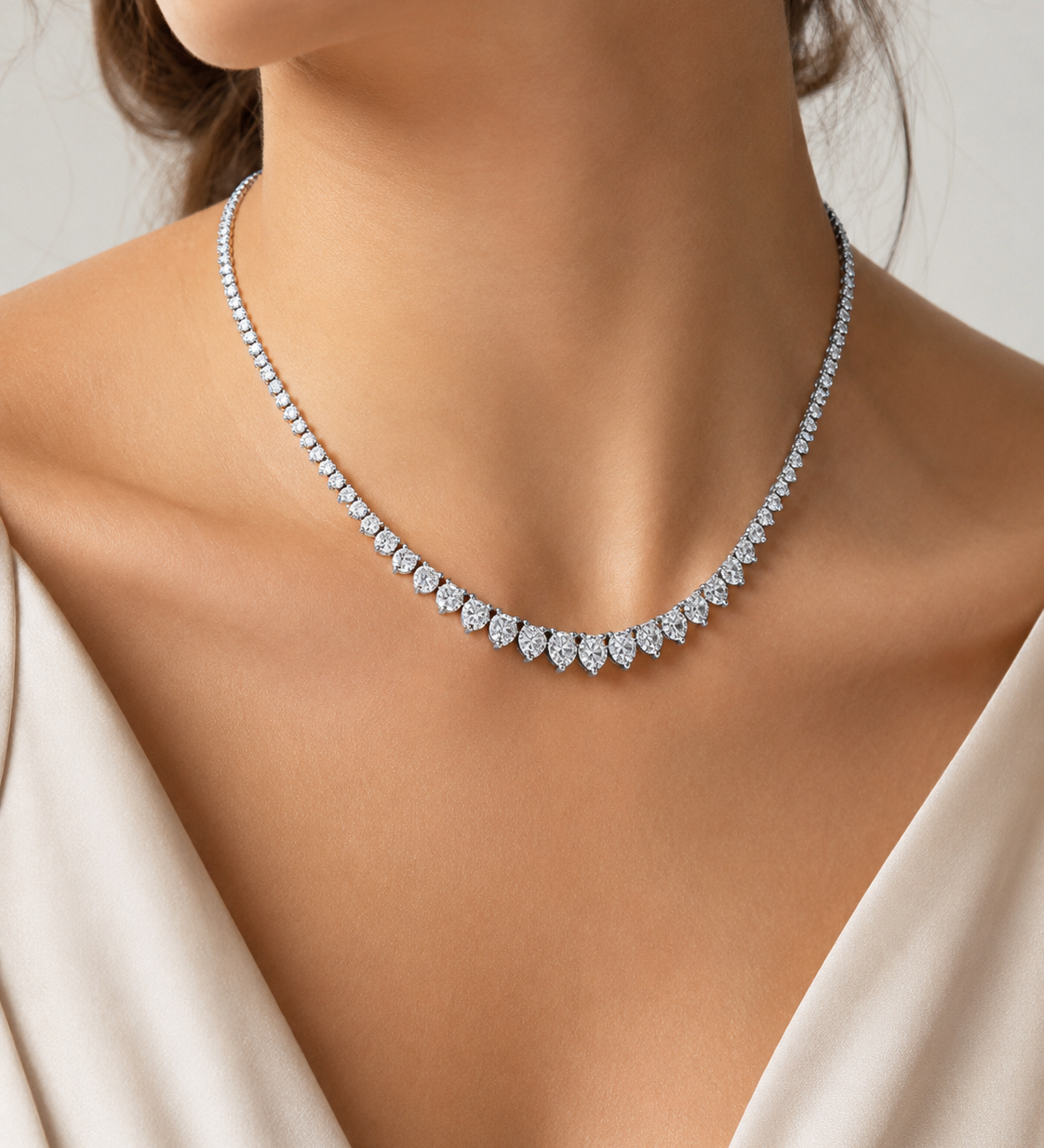8 Carat Natural Diamond Graduated Tennis Necklace