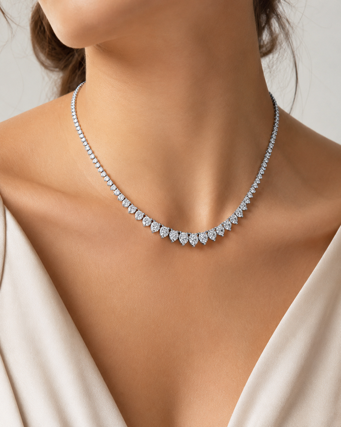8 Carat Natural Diamond Graduated Tennis Necklace