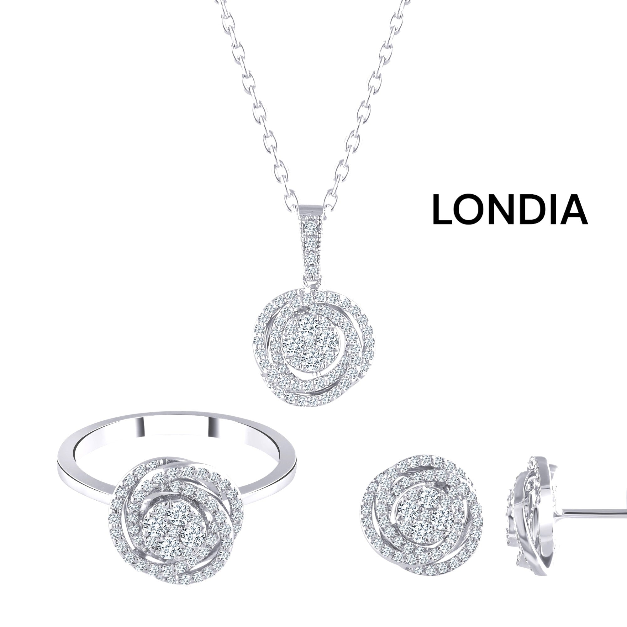 Natural Diamond Olympic Design Bridal Jewelry Set in 14K Gold