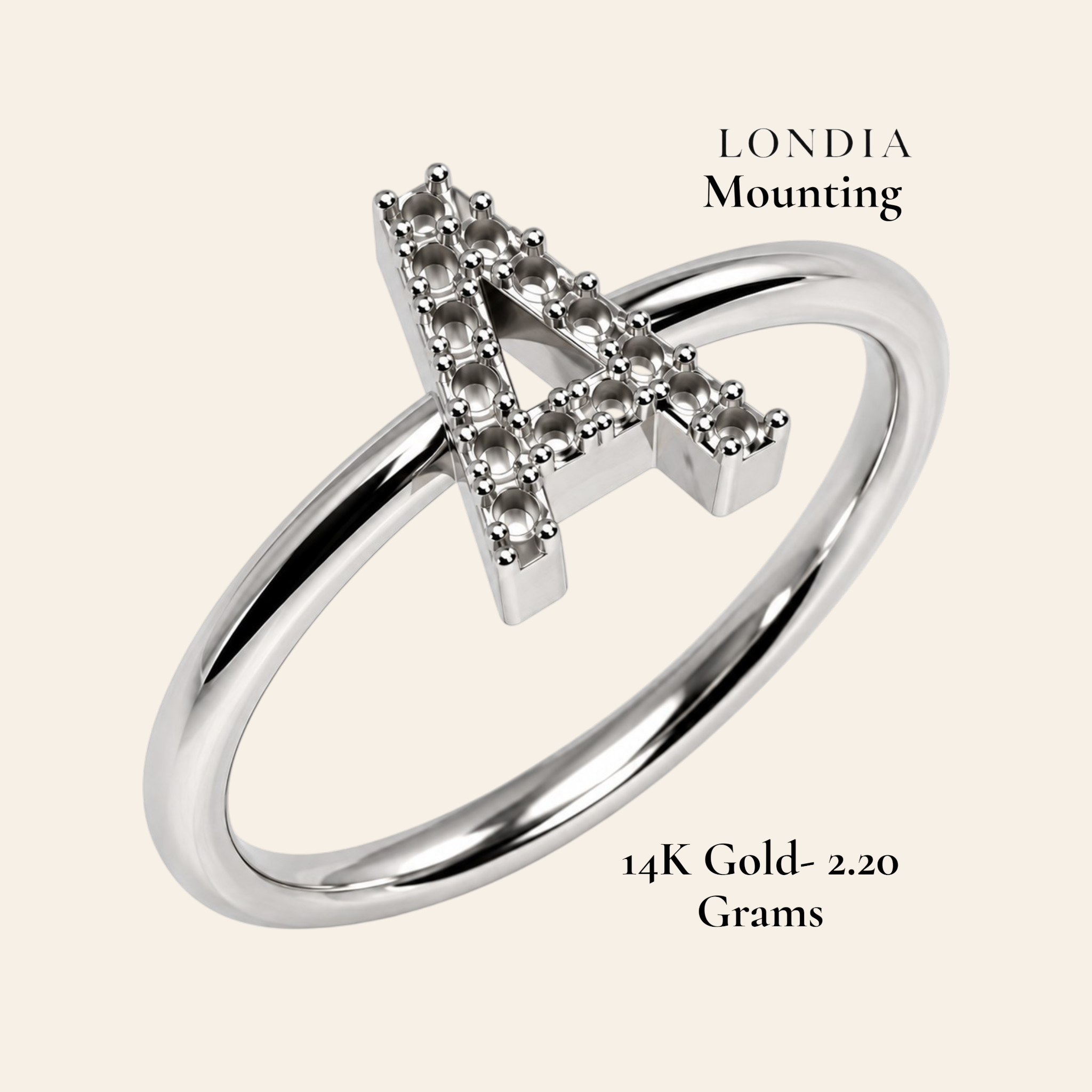 Personalized A Initial 0.10 Ct. Ring Mounting 14K Gold