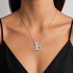 Personalized Baguette B Initial 0.35 Carat Natural Diamond Necklace