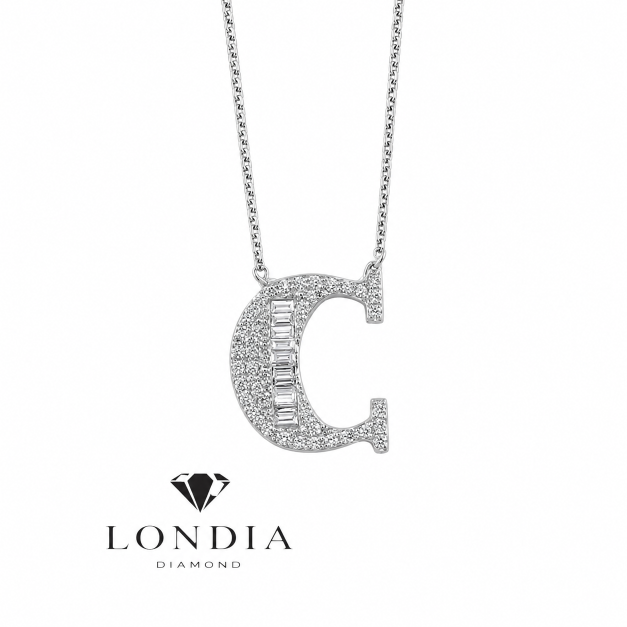 Personalized Baguette C Initial 0.35 Carat Natural Diamond Necklace