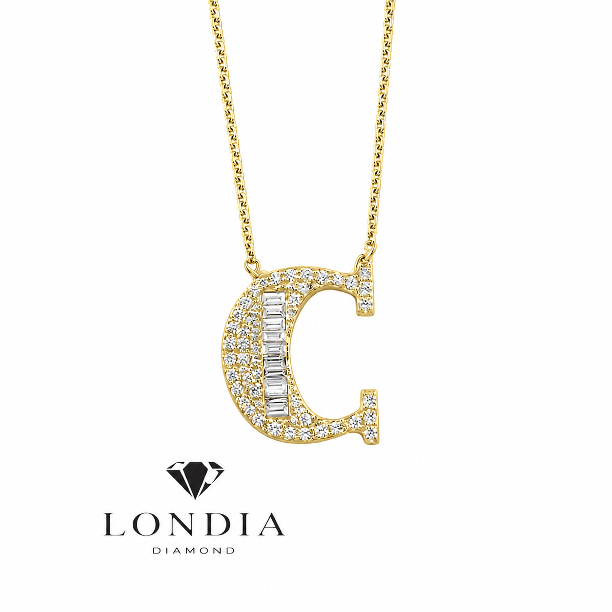 Personalized Baguette C Initial 0.35 Carat Natural Diamond Necklace